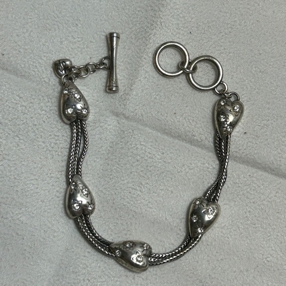 Brighton Sparkling Heart Bracelet Silver Plated Vintage Crystals 8" & Small Tin - Picture 9 of 10
